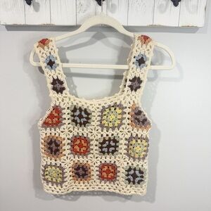 POL Granny Square Crochet Festival Crop Top Size S